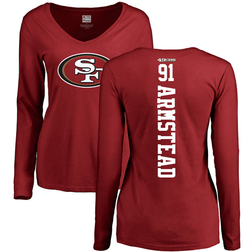 San Francisco 49ers Red Women Arik Armstead Backer #91 Long Sleeve NFL T Shirt